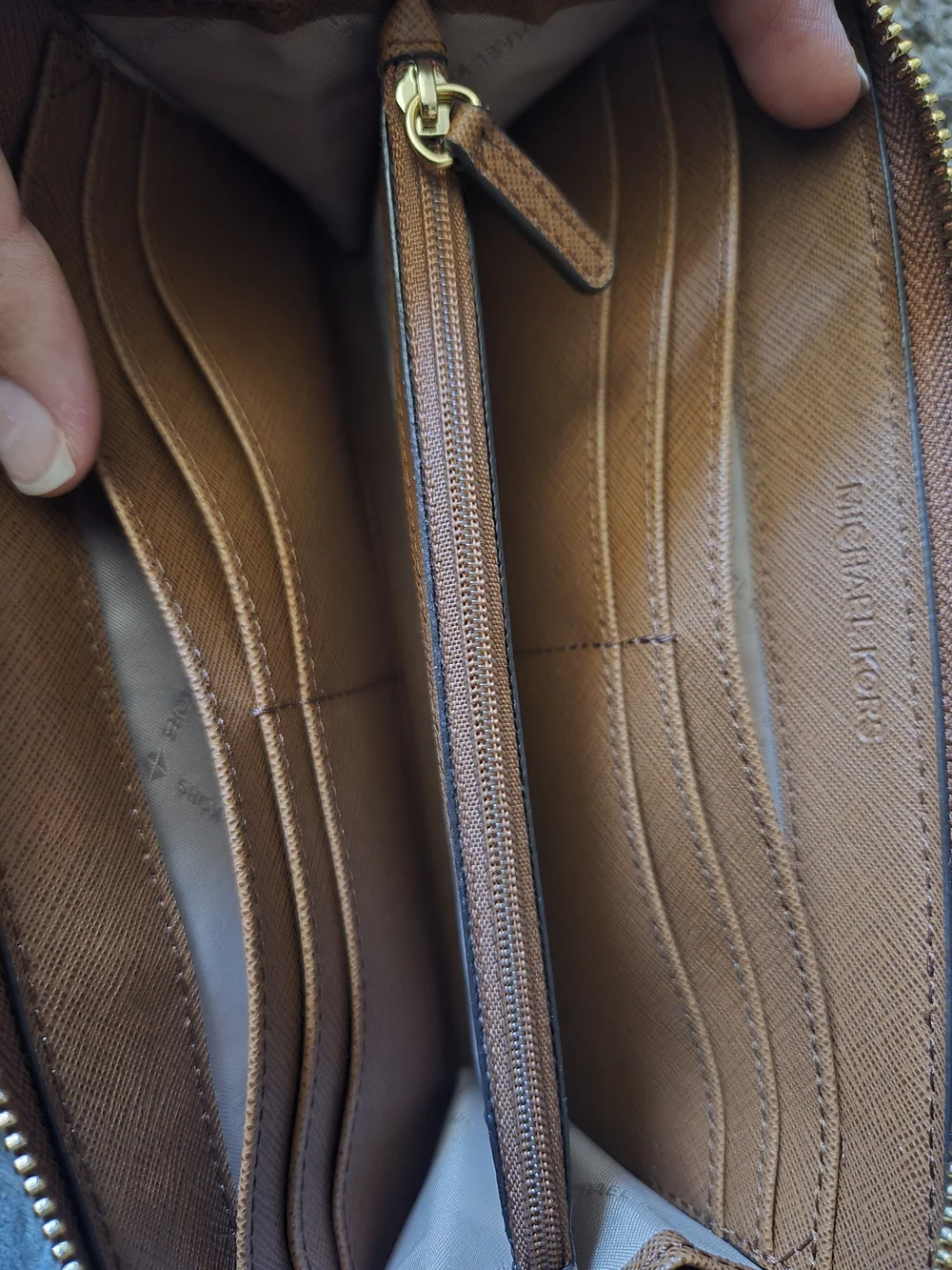 Michael Kors Chestnut Pebbled Leather Zip Wallet with Gold Logo